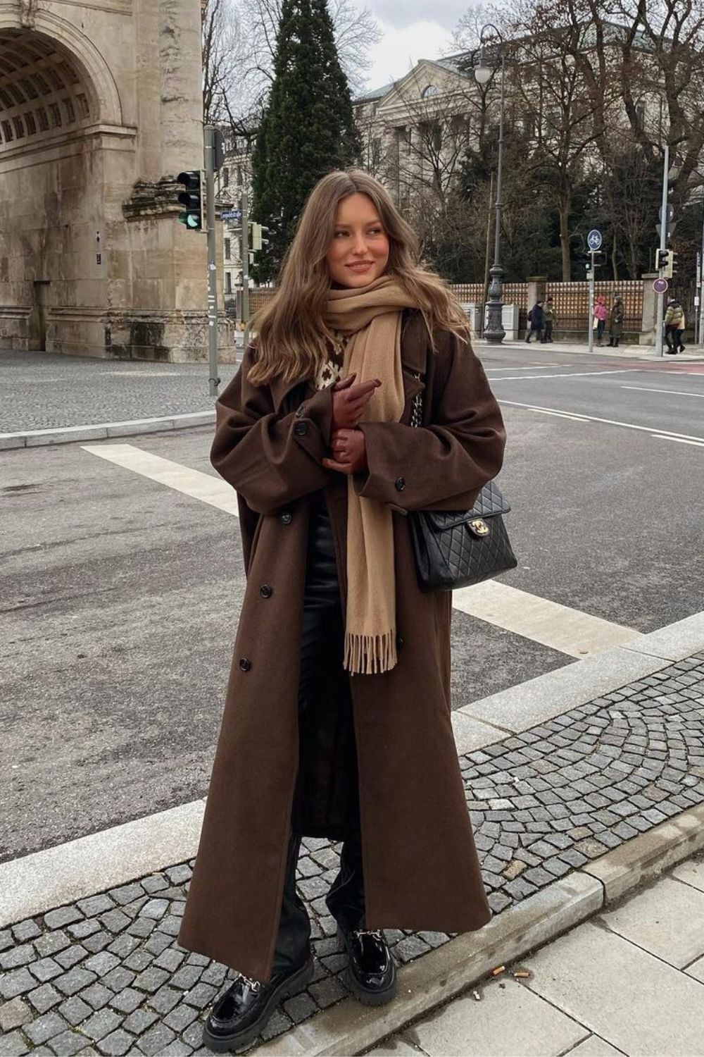 Oversized Brown Wool Coat and Wide-Leg Trousers — Brown Outfits