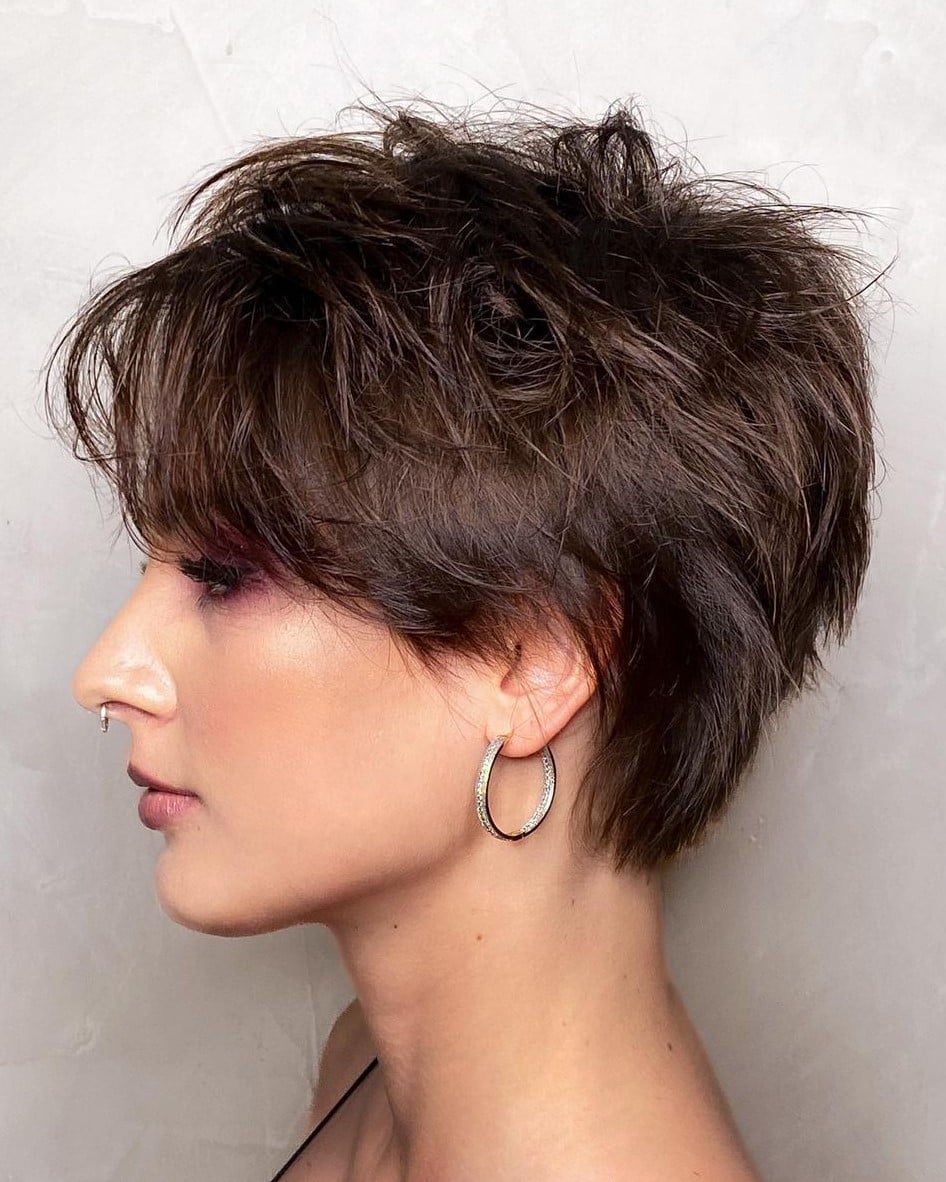 Dark Brown Pixie Shag With Messy Texture