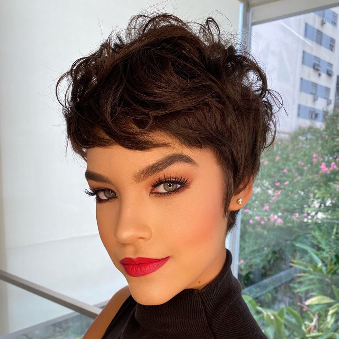 Messy Textured Pixie With Piecey Bangs — Brown Pixie