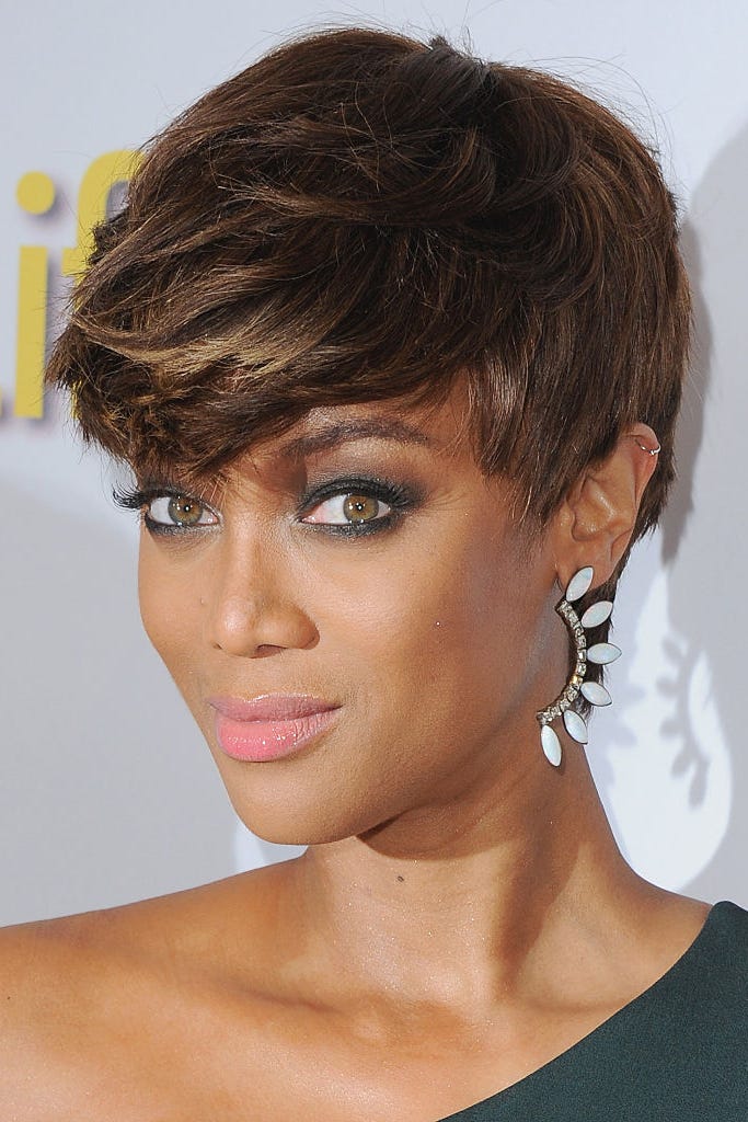Medium Brown Pixie With Blonde Highlights