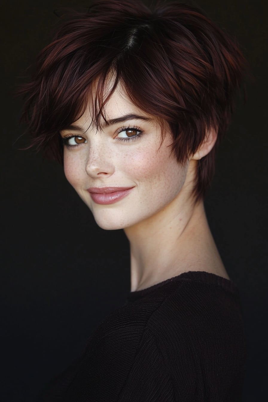 Dark Auburn Brown Choppy Pixie — Brown Pixie