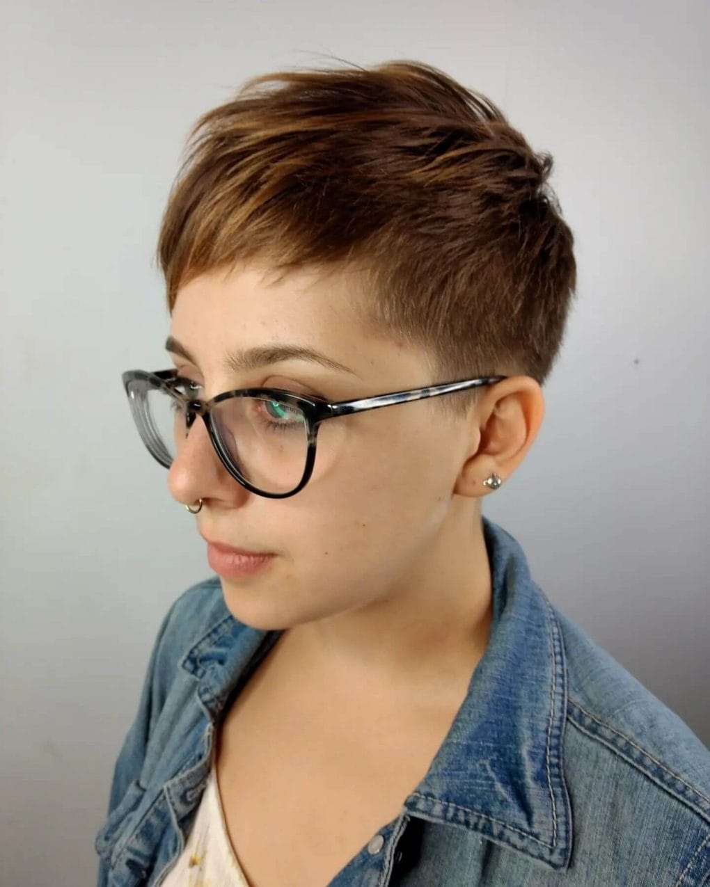 Dark Brown Pixie Undercut With Textured Bangs