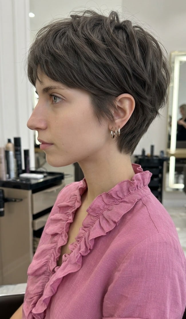 Ash Brown Pixie Bob With Piecey Layers