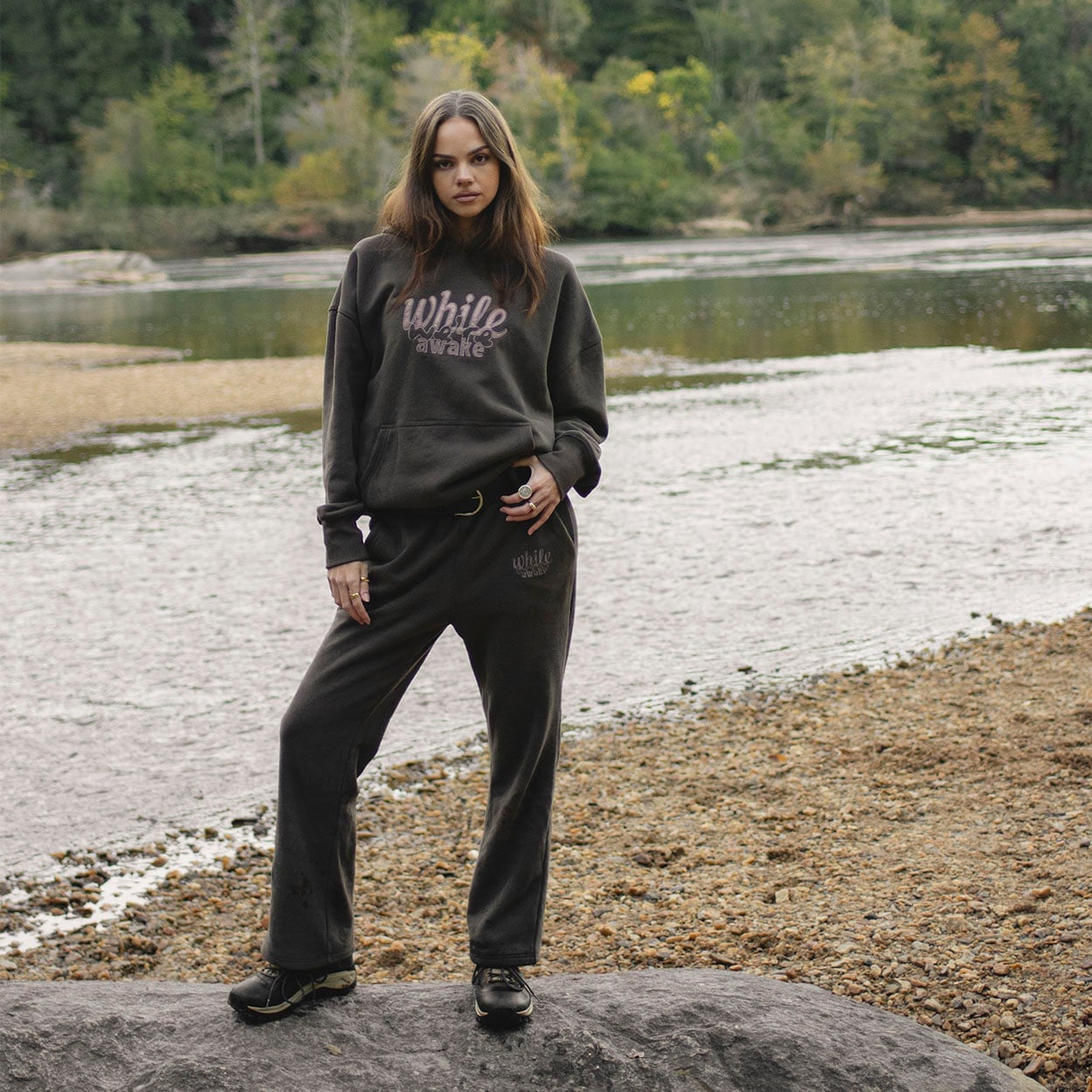 Embossed Logo Sweatpants And Hoodie With Relaxed Fit Embossed Logo Sweatpants And Hoodie With Relaxed Fit — Brown Sweatpants Outfit