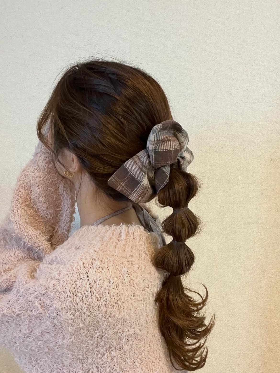 Bubble Ponytail With Plaid Scrunchie