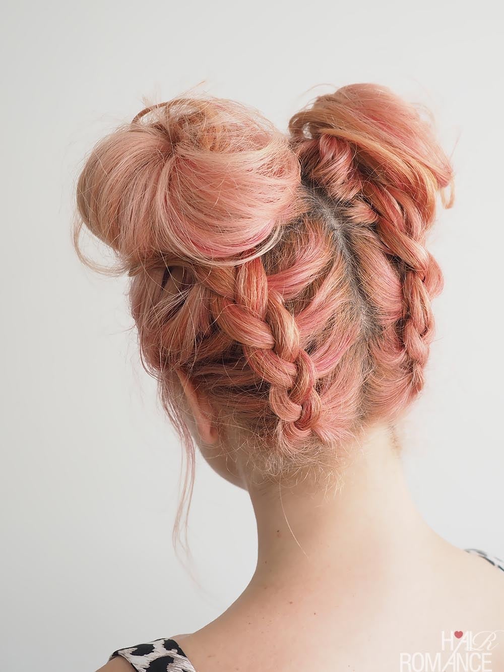 Pink And Blonde Braided Space Buns Pink And Blonde Braided Space Buns — Bun Braids