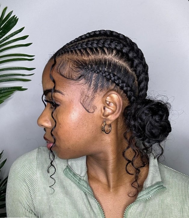 Low Side Bun With Neat Cornrows Low Side Bun With Neat Cornrows — Bun Braids