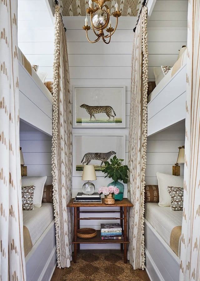 Coastal Chic Bunk Room with Beaded Curtains and Rattan Table Coastal Chic Bunk Room with Beaded Curtains and Rattan Table — Bunk Bed Ideas