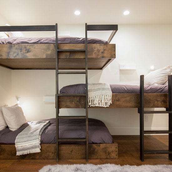 Industrial Three-Tier Bunk Beds with Dark Wood and Metal Frames Industrial Three-Tier Bunk Beds with Dark Wood and Metal Frames — Bunk Bed Ideas