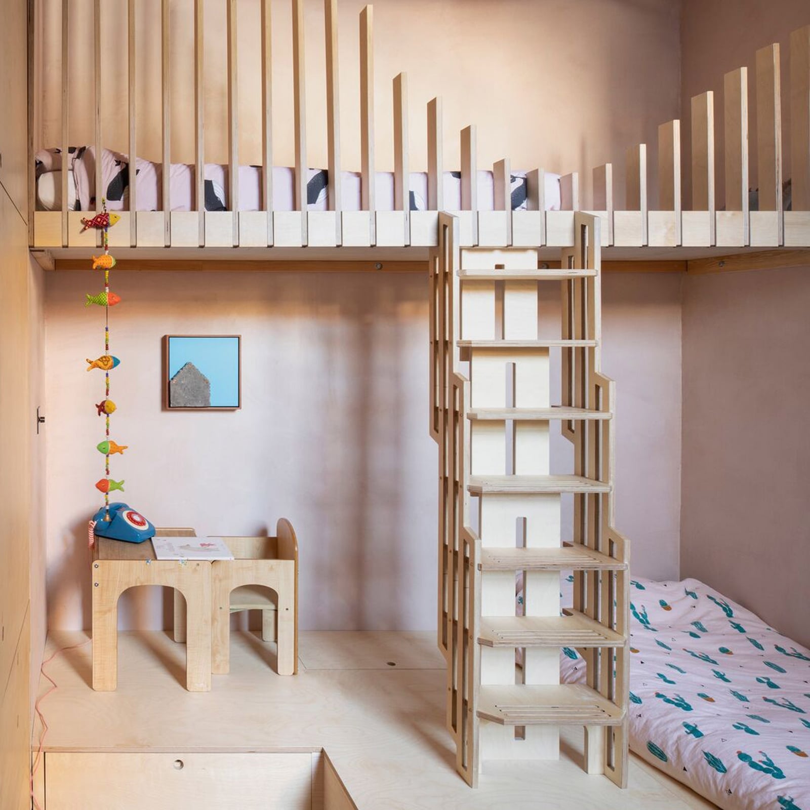 Japandi Light Wood Bunk Bed with Slatted Sides and Ladder Japandi Light Wood Bunk Bed with Slatted Sides and Ladder — Bunk Bed Ideas