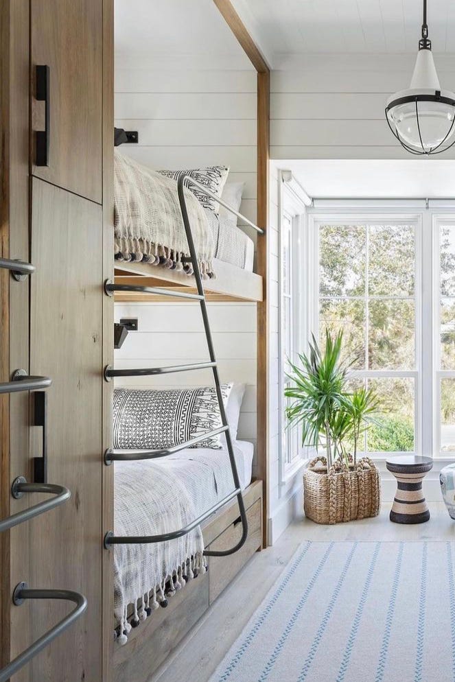 Modern Coastal Built-In Bunk Beds with Sleek Metal Ladder Modern Coastal Built-In Bunk Beds with Sleek Metal Ladder — Bunk Bed Ideas