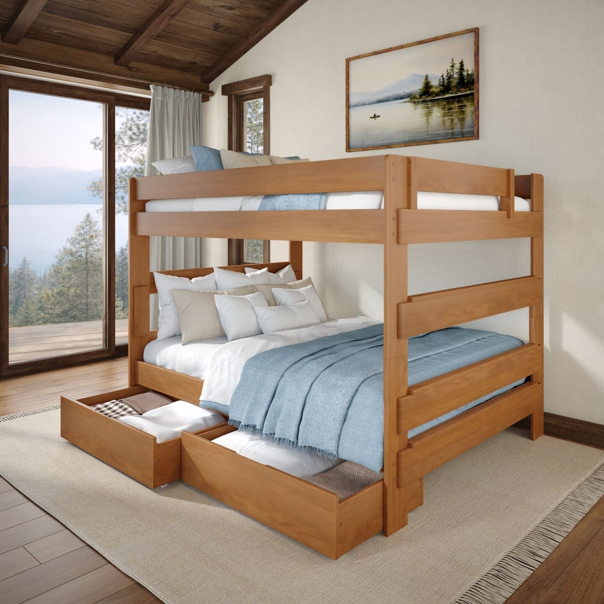 Rustic Modern Queen Over Queen Bunk Bed with Integrated Storage Rustic Modern Queen Over Queen Bunk Bed with Integrated Storage — Bunk Bed Ideas