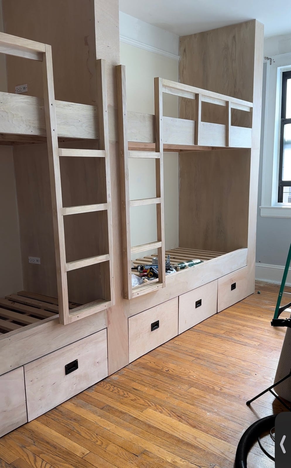 Unfinished Plywood Bunk Bed with Multiple Beds and Integrated Drawers Unfinished Plywood Bunk Bed with Multiple Beds and Integrated Drawers — Bunk Bed Ideas
