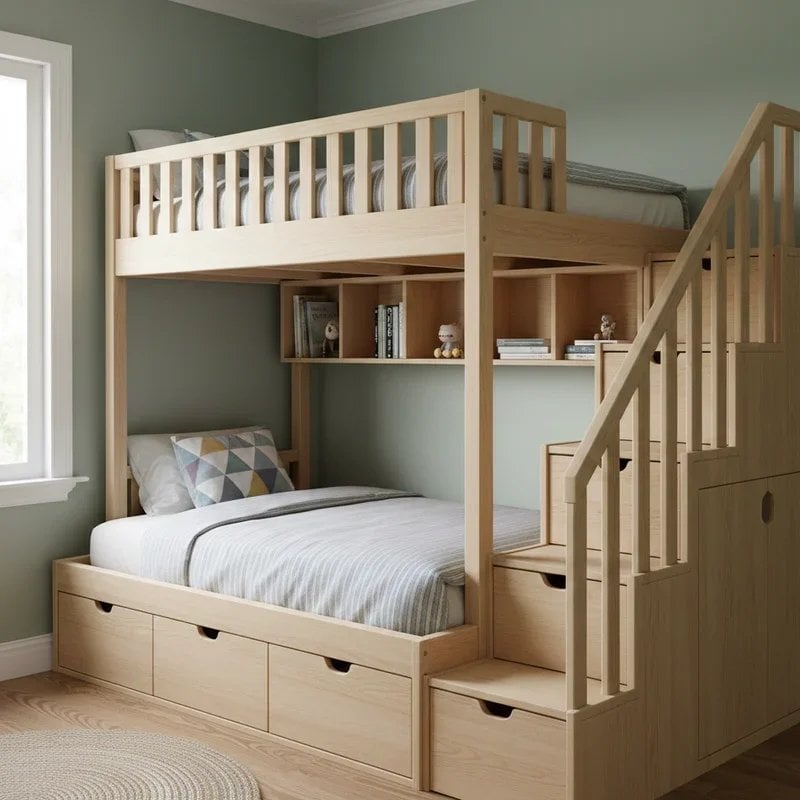 Scandi-Inspired Bunk Bed with Staircase Drawers and Shelving Scandi-Inspired Bunk Bed with Staircase Drawers and Shelving — Bunk Bed Ideas