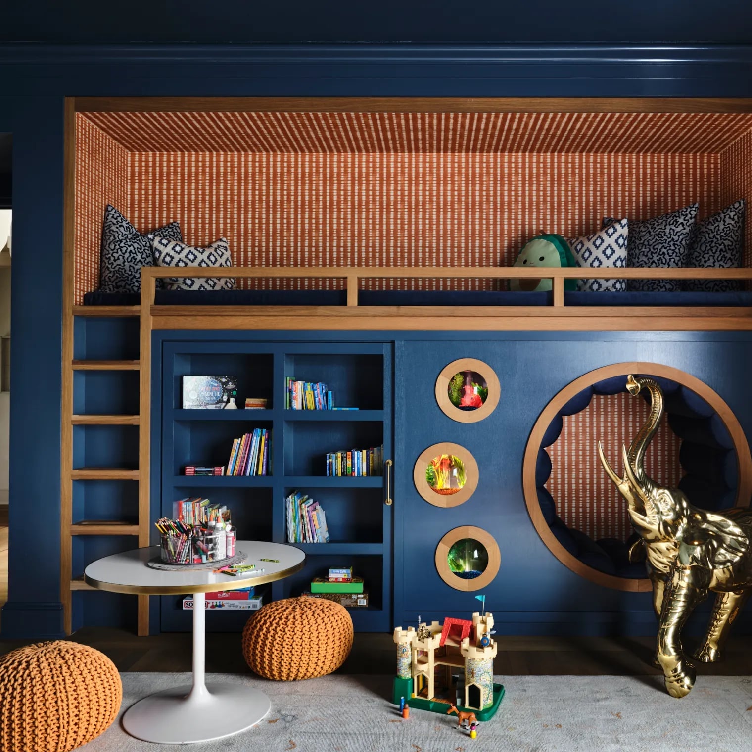 Eclectic Deep Blue Bunk Bed with Playful Accents and Porthole Windows Eclectic Deep Blue Bunk Bed with Playful Accents and Porthole Windows — Bunk Bed Ideas