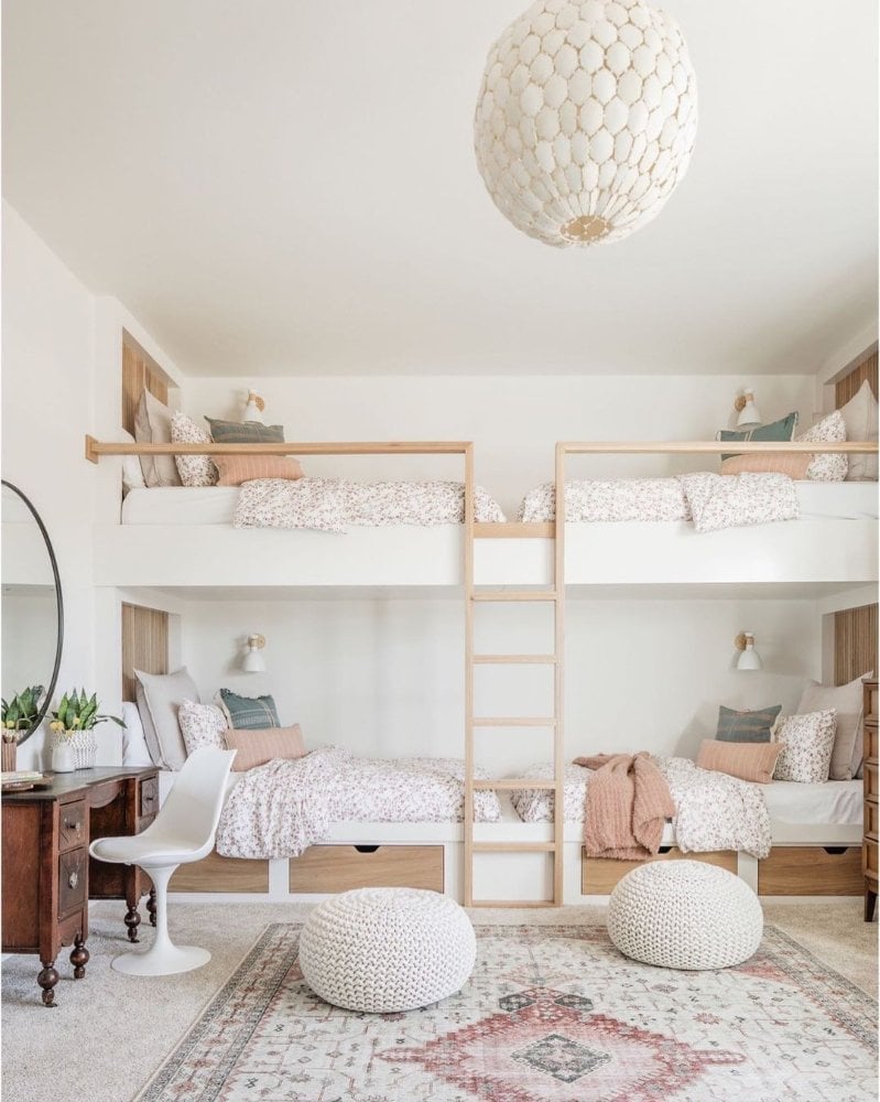 Modern Bohemian Bedroom with Two Sets of Double Bunk Beds Modern Bohemian Bedroom with Two Sets of Double Bunk Beds — Bunk Bed Ideas