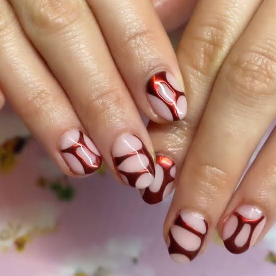 Almond Glossy French Tip Burgundy, миндаль Almond Glossy French Tip Burgundy, миндаль — Burgundy Chrome Nails