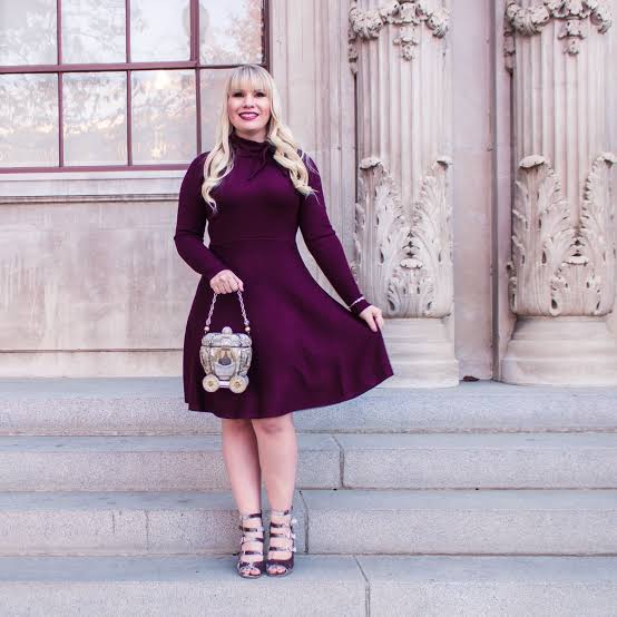 Burgundy Knit Fit and Flare Dress with Unique Handbag — Burgundy Dress Outfit