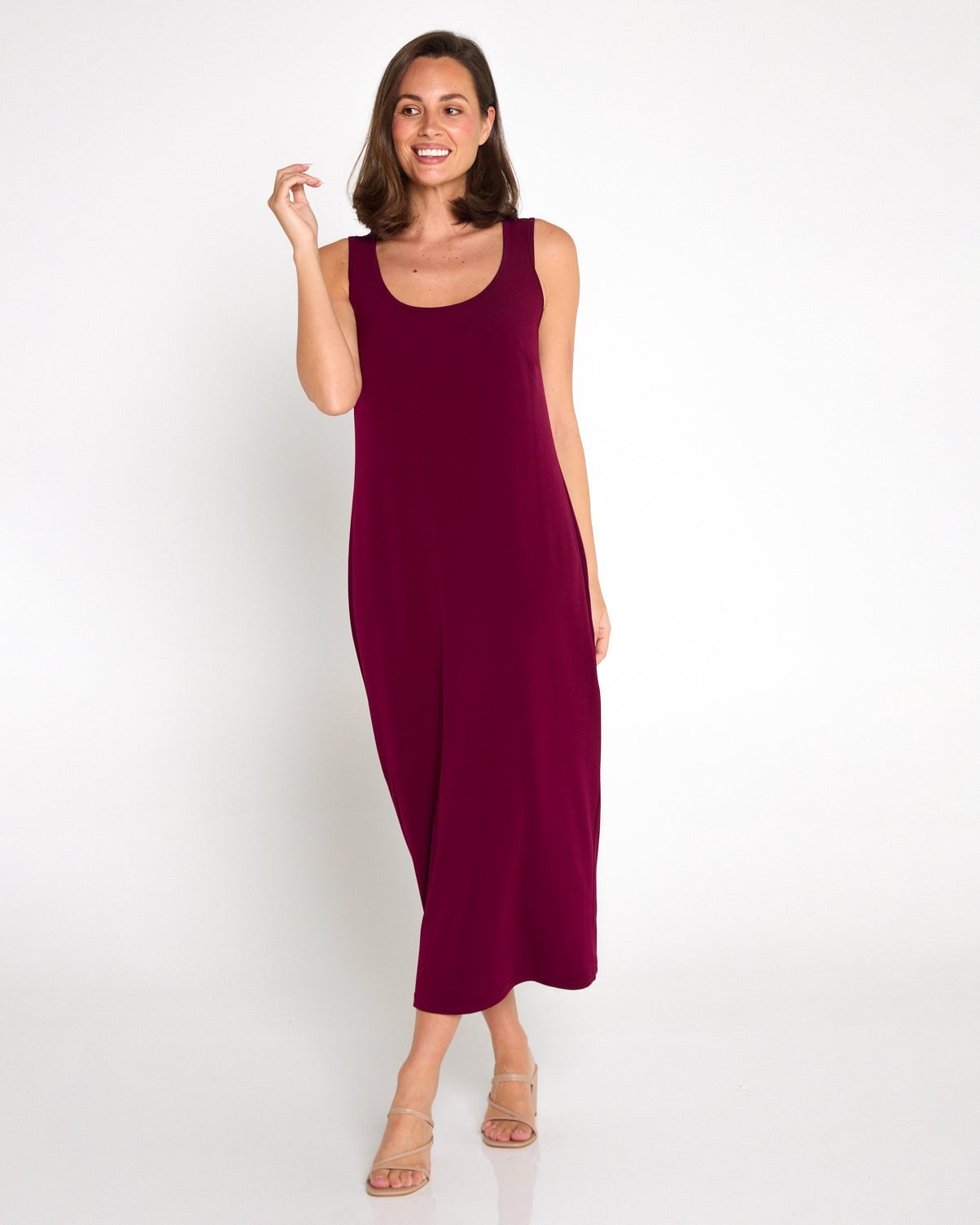 Burgundy Jersey Midi Dress for Loungewear — Burgundy Dress Outfit