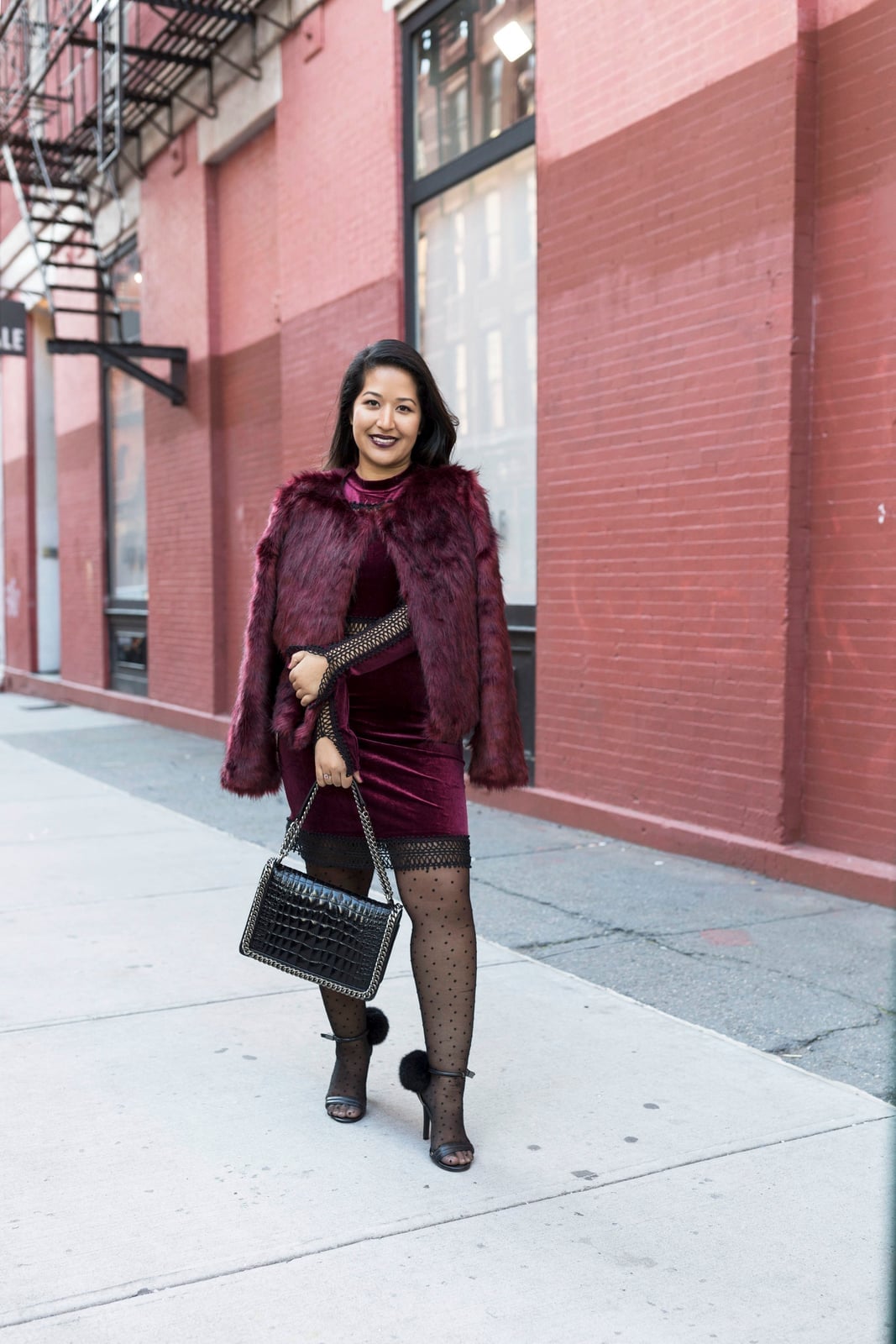 Burgundy Velvet Mini Dress with Sheer Panels — Burgundy Dress Outfit