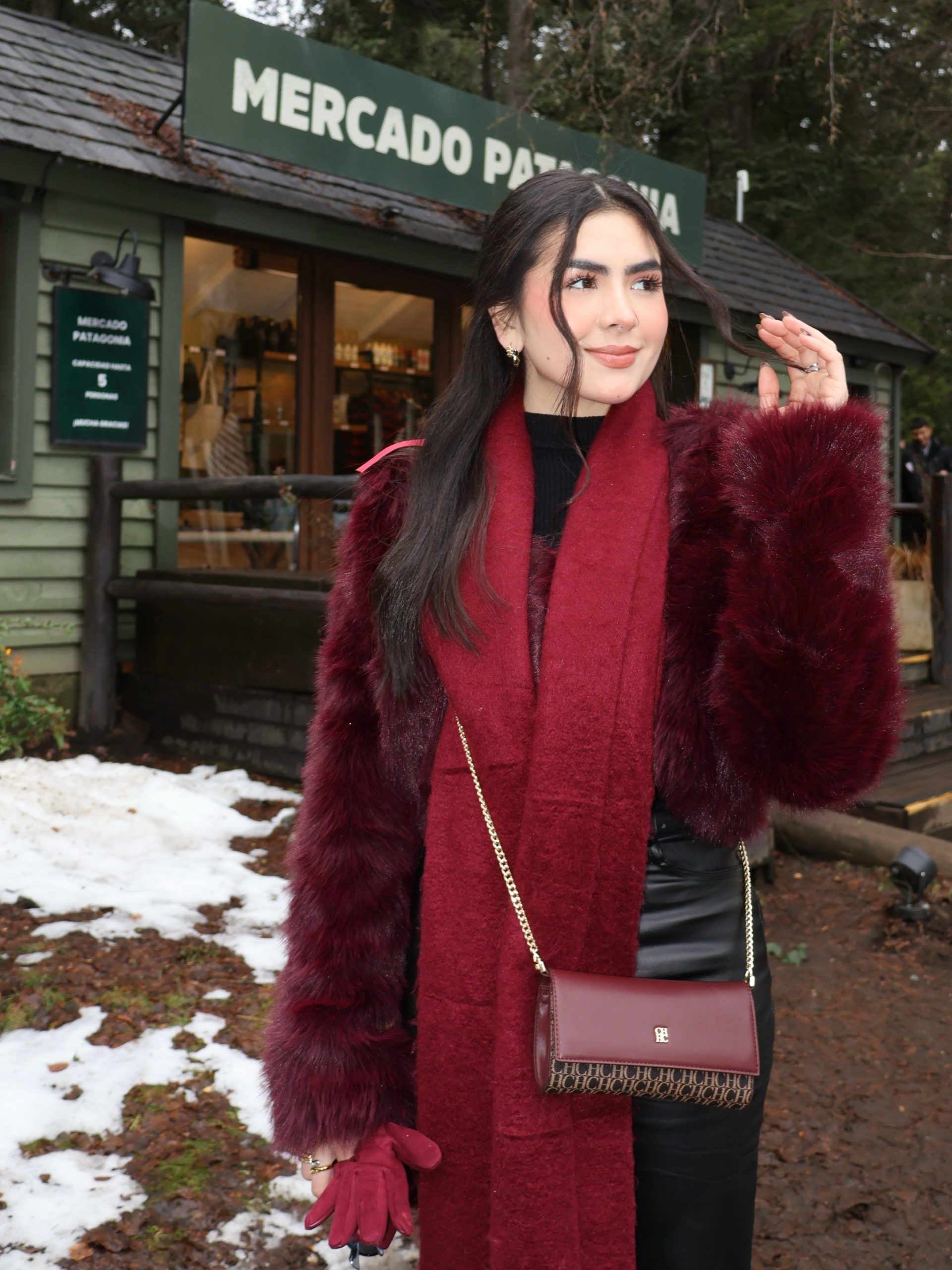 Burgundy Faux Fur Jacket With Leather Pants Birthday