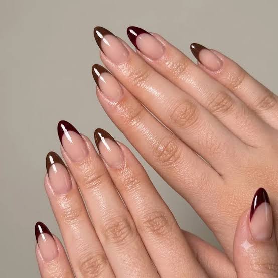 Medium Almond Nails With Burgundy French Tip — Burgundy Nails Art