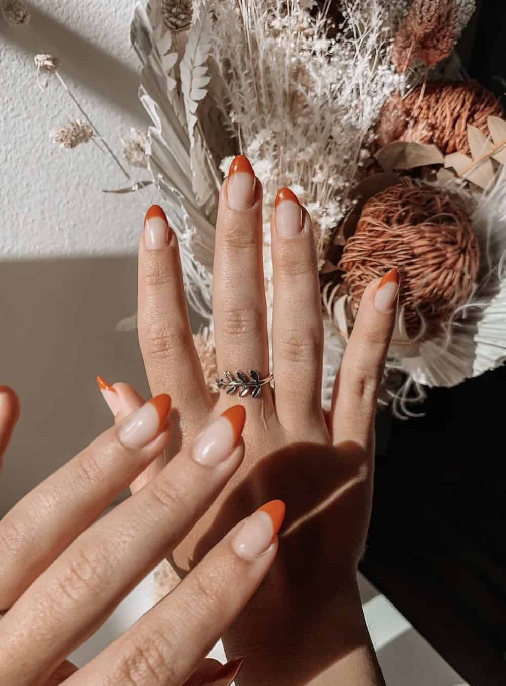 Burnt Orange French Almond Nails Burnt Orange French Almond Nails — Burnt Orange Nails