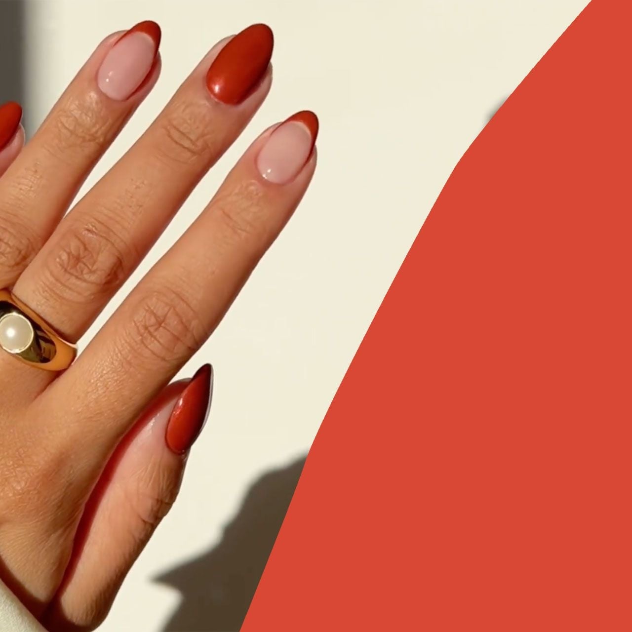 Sheer Nude Burnt Orange French Almond Sheer Nude Burnt Orange French Almond — Burnt Orange Nails