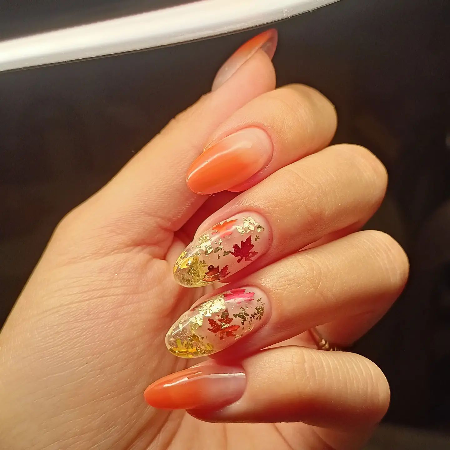 Burnt Orange Ombre with Gold Leaf Foil Burnt Orange Ombre with Gold Leaf Foil — Burnt Orange Nails
