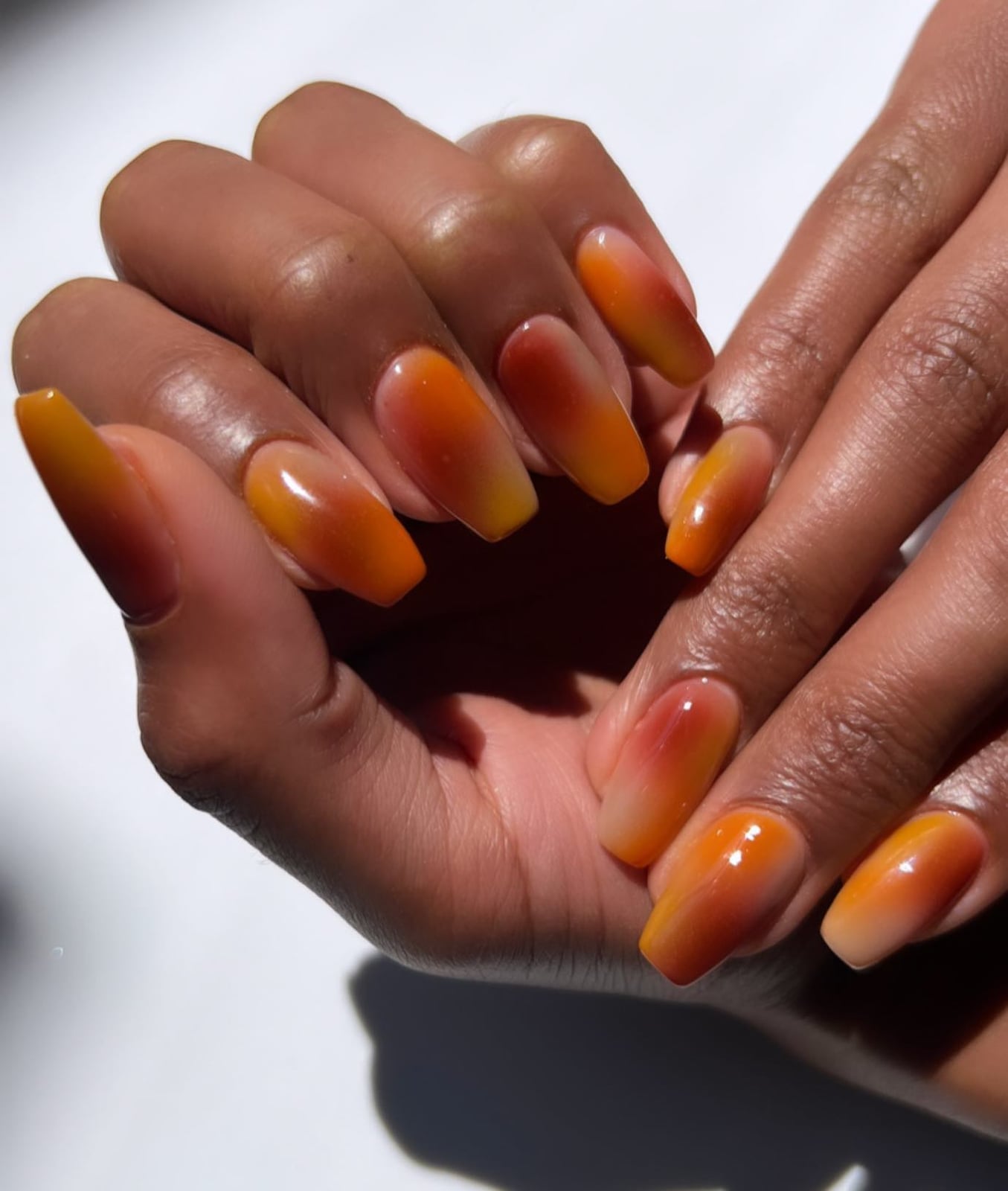 Deep Burnt Orange to Yellow Ombre Coffin Deep Burnt Orange to Yellow Ombre Coffin — Burnt Orange Nails