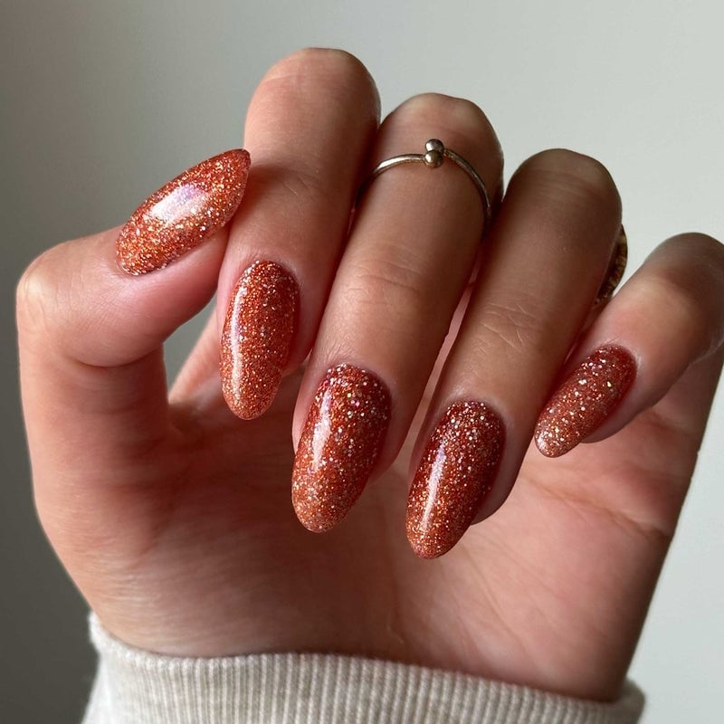 Dense Burnt Orange Glitter Almond Nails Dense Burnt Orange Glitter Almond Nails — Burnt Orange Nails