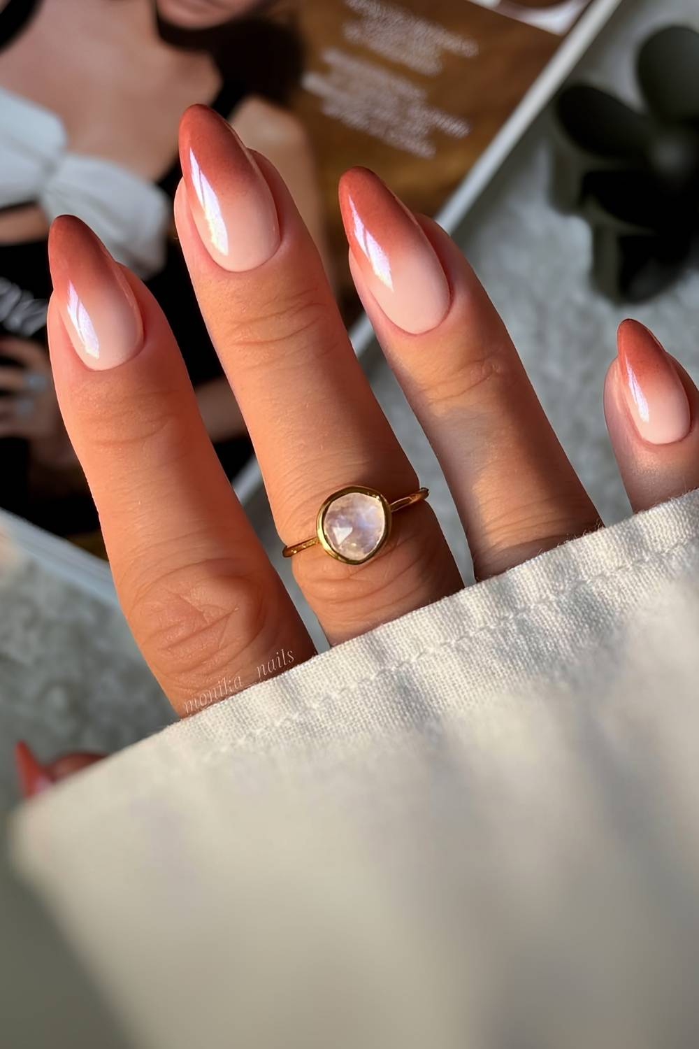 Nude to Burnt Orange Ombre Almond Nude to Burnt Orange Ombre Almond — Burnt Orange Nails