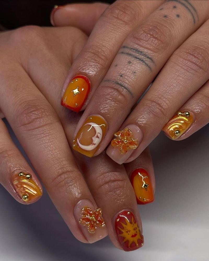 Celestial Burnt Orange and Yellow Almond Celestial Burnt Orange and Yellow Almond — Burnt Orange Nails