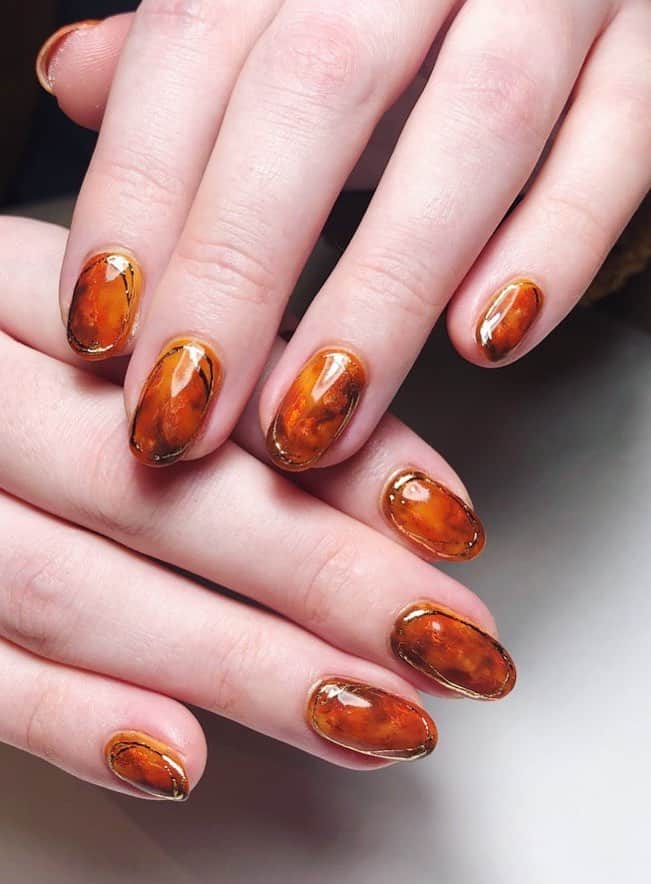 Burnt Orange Marbled Gold Outline Nails Burnt Orange Marbled Gold Outline Nails — Burnt Orange Nails