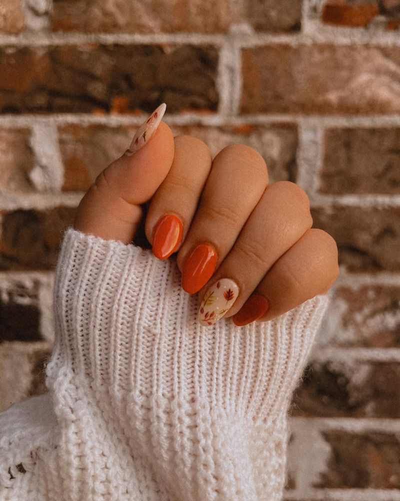 Fall Leaves Burnt Orange Oval Nails Fall Leaves Burnt Orange Oval Nails — Burnt Orange Nails