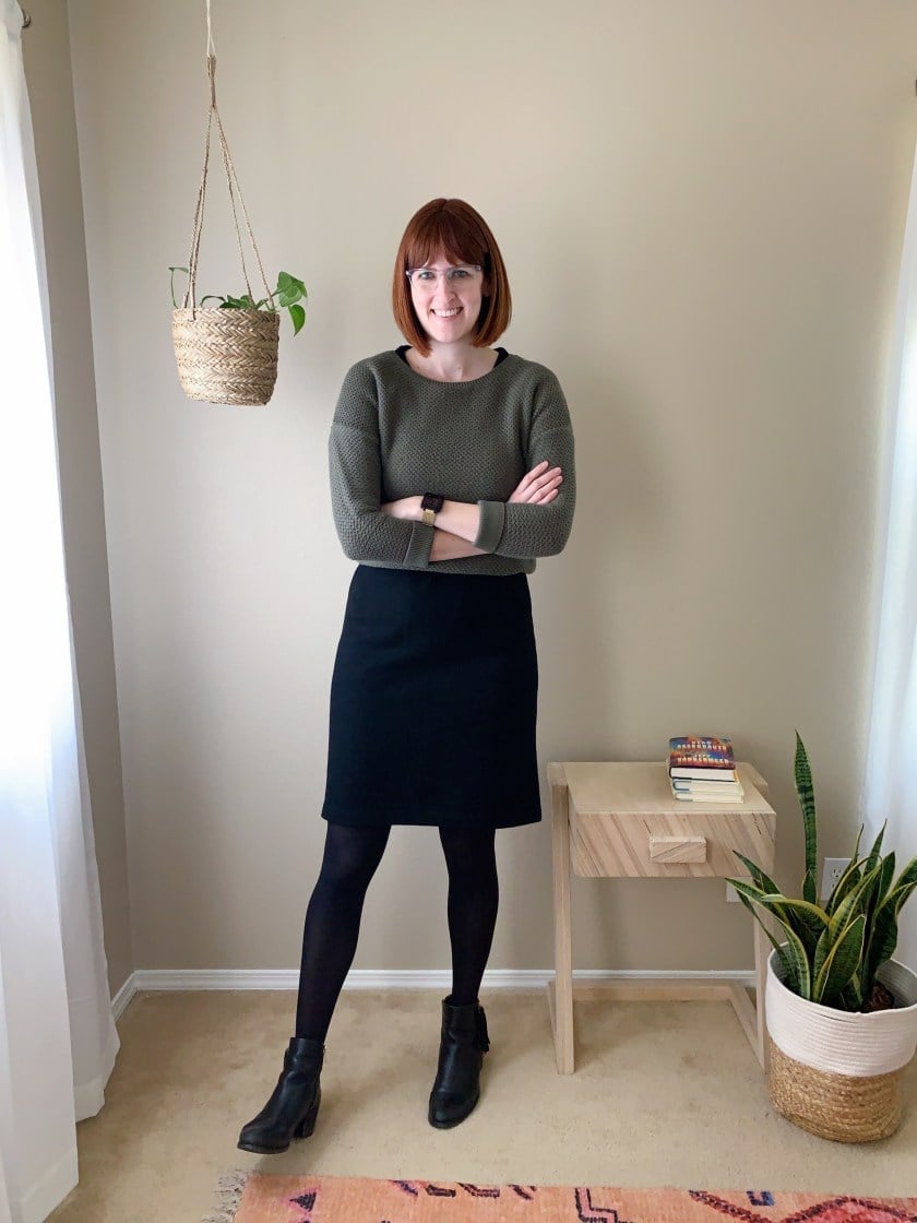 Olive Green Sweater Black Pencil Skirt — Business Outfits