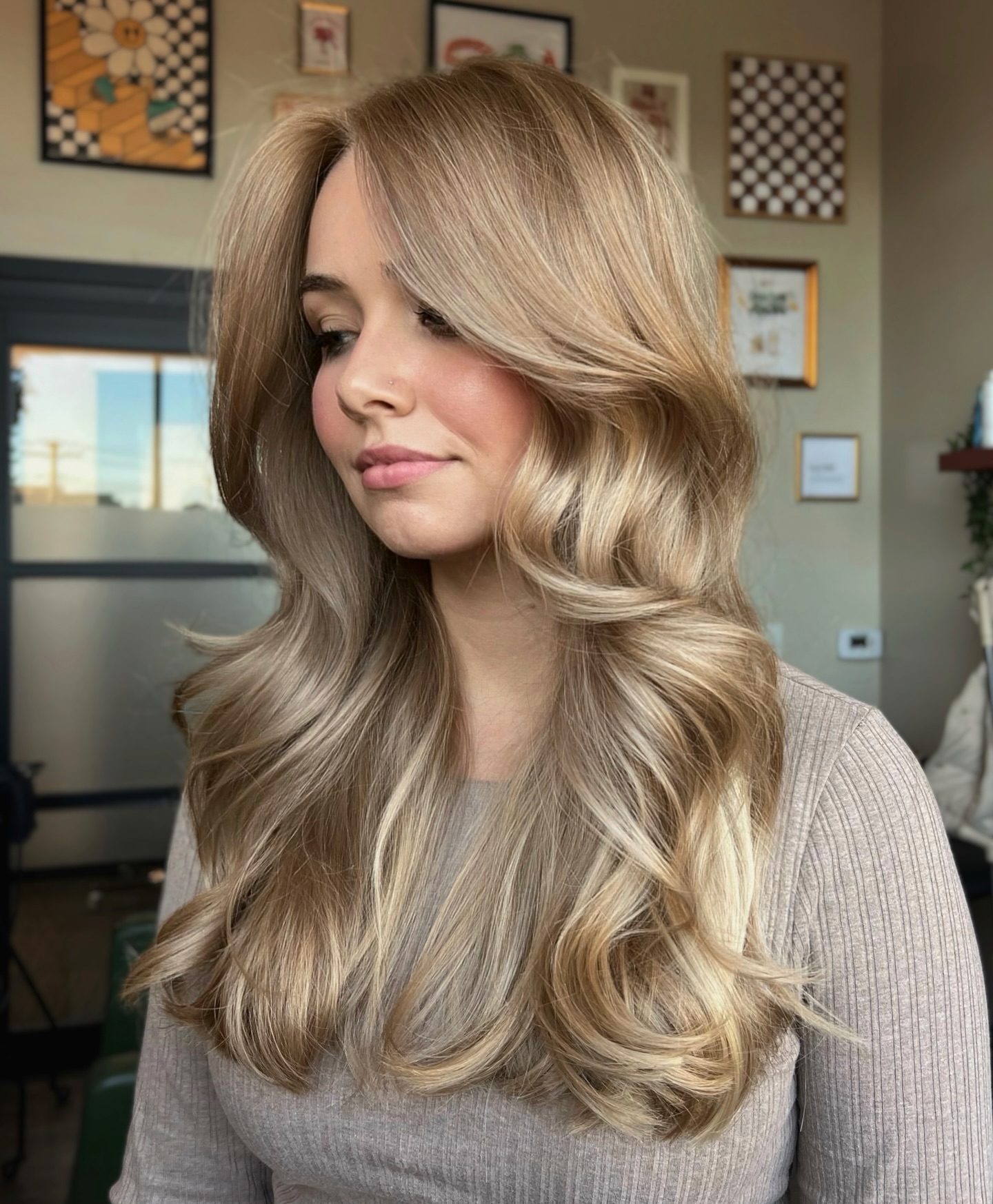 Butter Blonde Beach Waves With Face Framing Layers