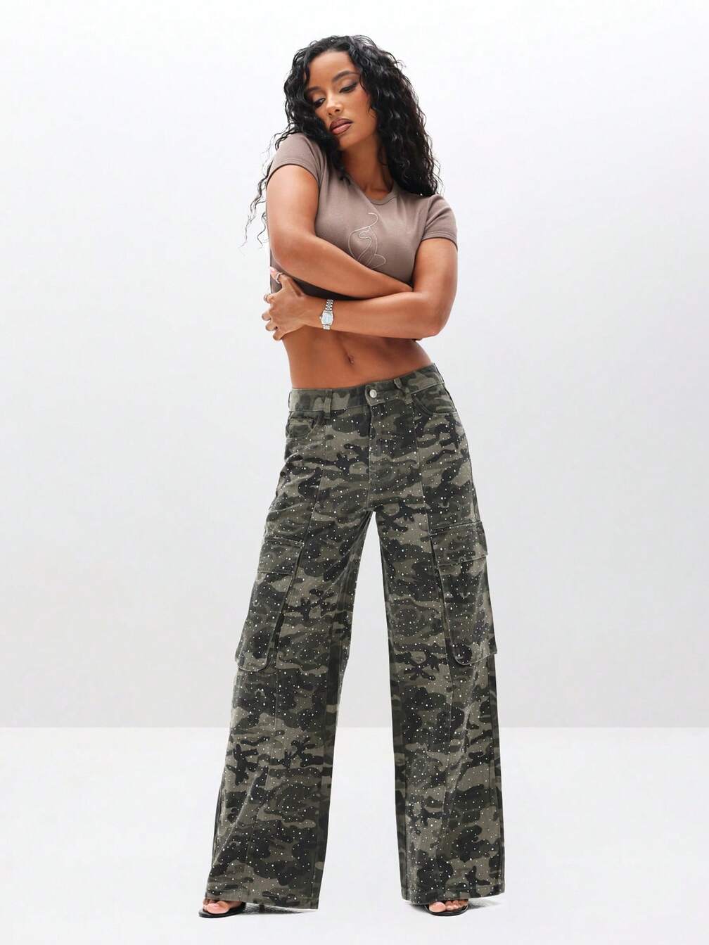 Rhinestone Camo Pants With Cropped Tee Rhinestone Camo Pants With Cropped Tee — Camo Outfits