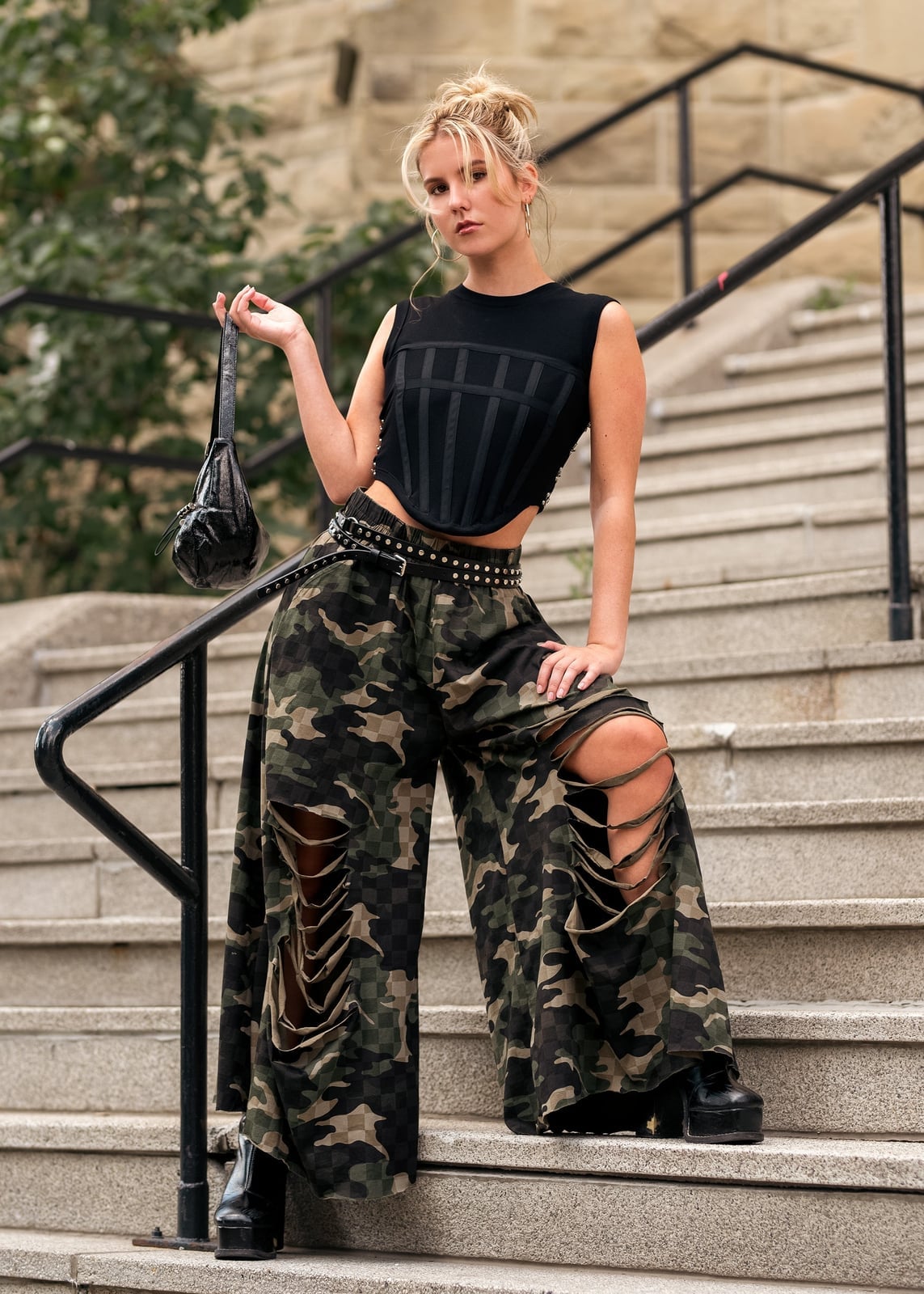 Distressed Camo Pants With Corset Top Distressed Camo Pants With Corset Top — Camo Outfits