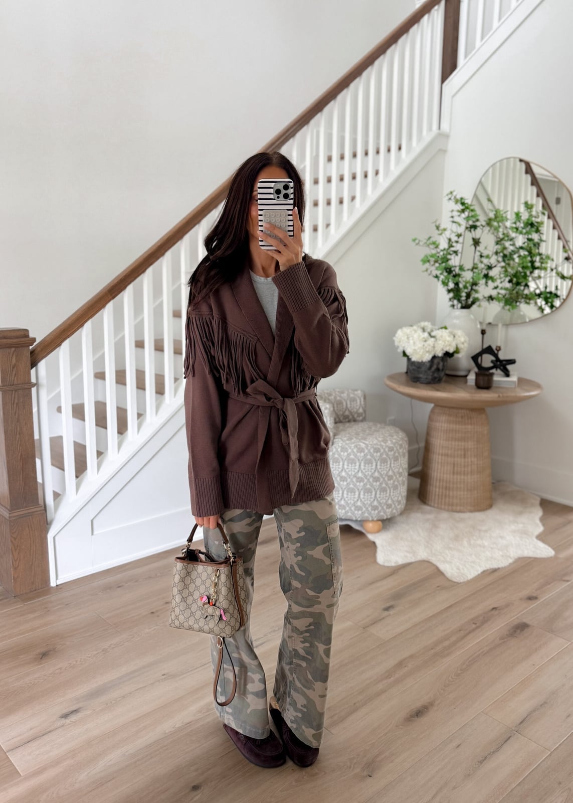 Camo Flare Pants With Knit Cardigan Camo Flare Pants With Knit Cardigan — Camo Outfits