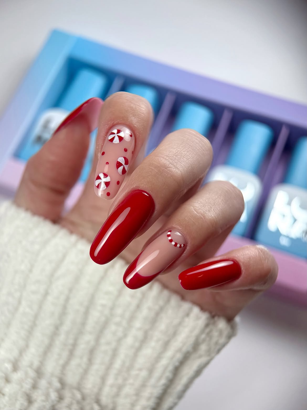 Candy Cane French Tips With Polka Dots