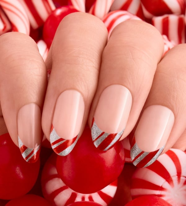 Medium Square Metallic Stripe French Nails Medium Square Metallic Stripe French Nails — Candy Cane Nails