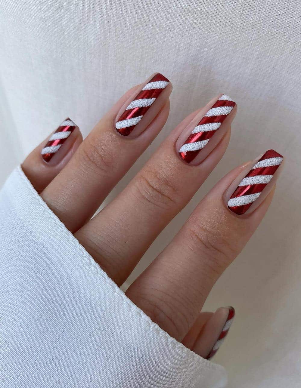 Long Coffin Glitter Shimmer Candy Cane Nails Long Coffin Glitter Shimmer Candy Cane Nails