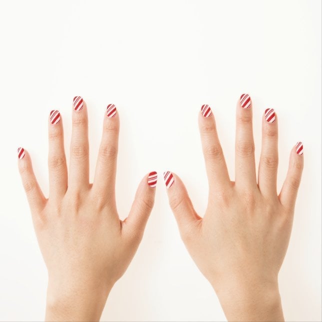 Diagonal Candy Cane Stripes Short Square Nails Diagonal Candy Cane Stripes Short Square Nails — Candy Cane Nails