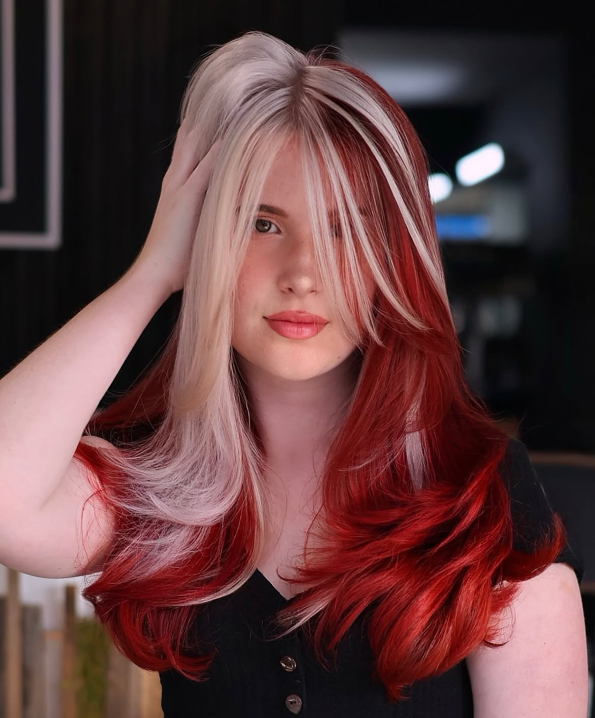 Candy Cane Split Dye With Face Framing Layers