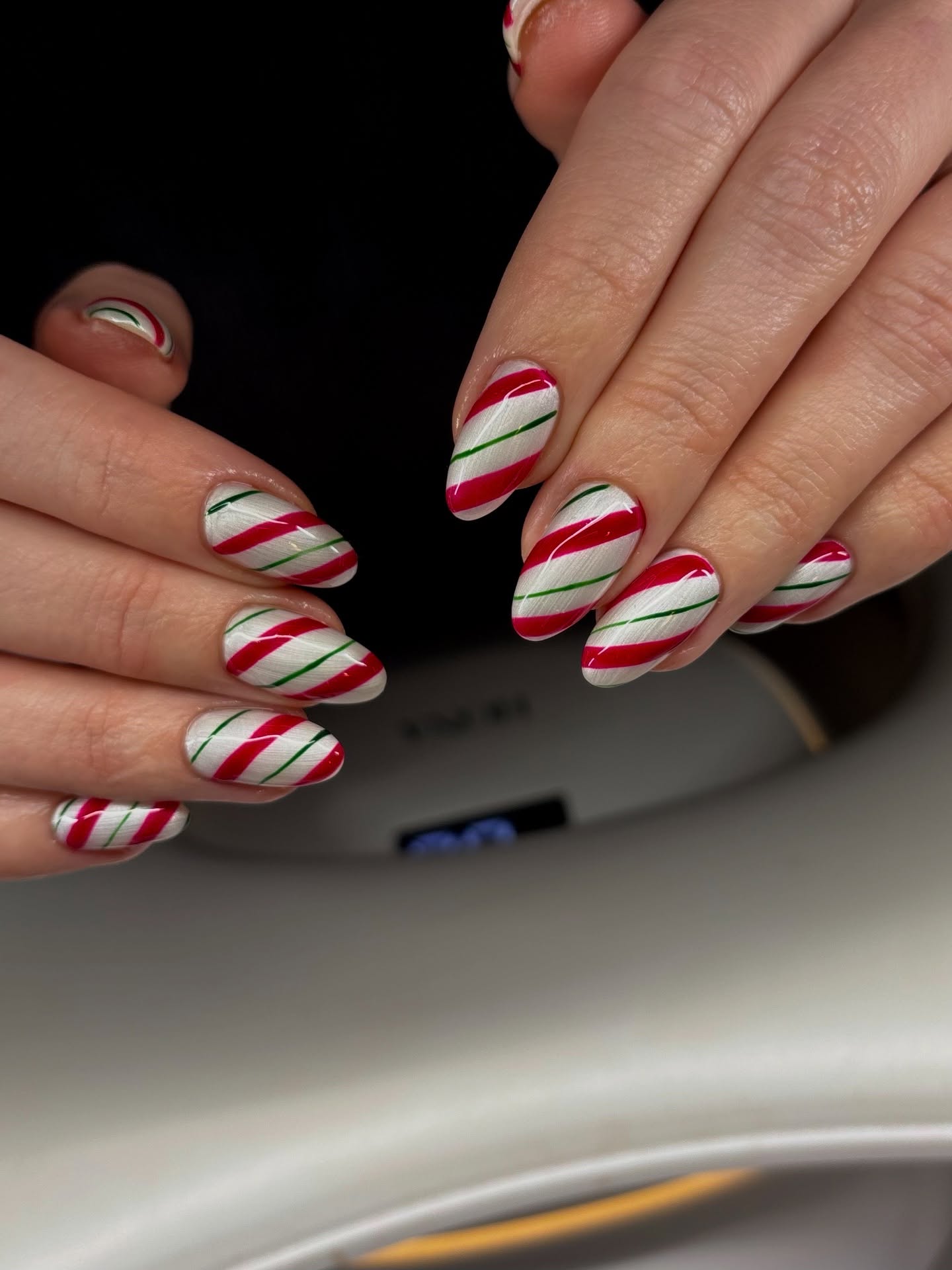 Candy Cane Swirl Almond Nails