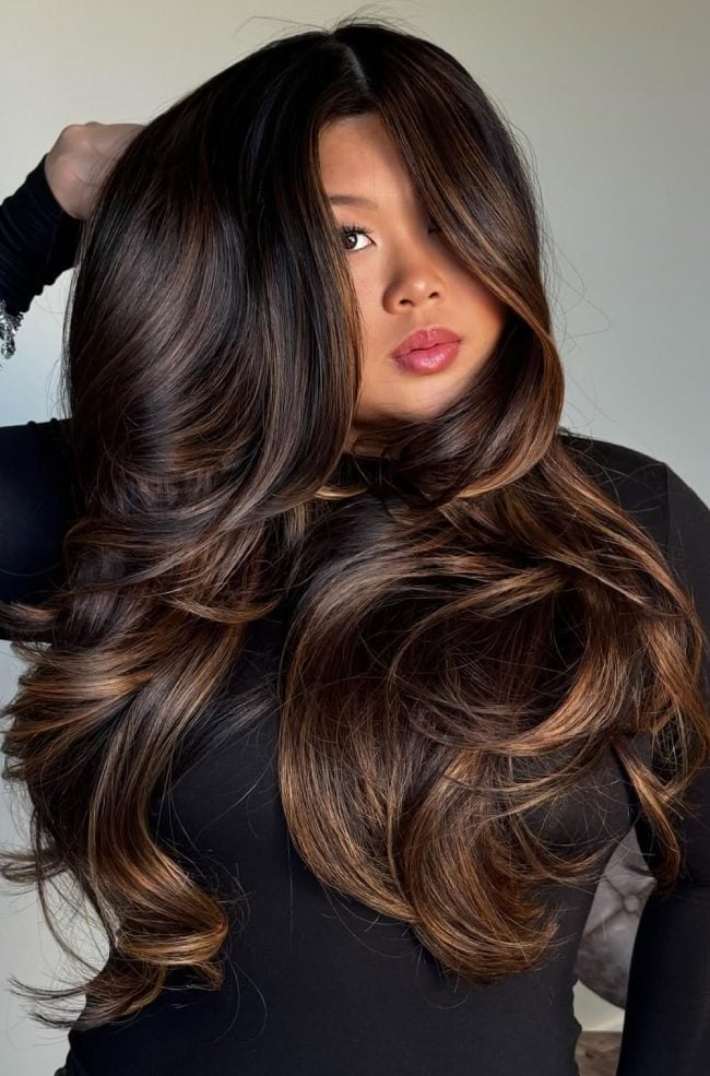 Long Layered Hair With Caramel Balayage — Caramel Brown Hair
