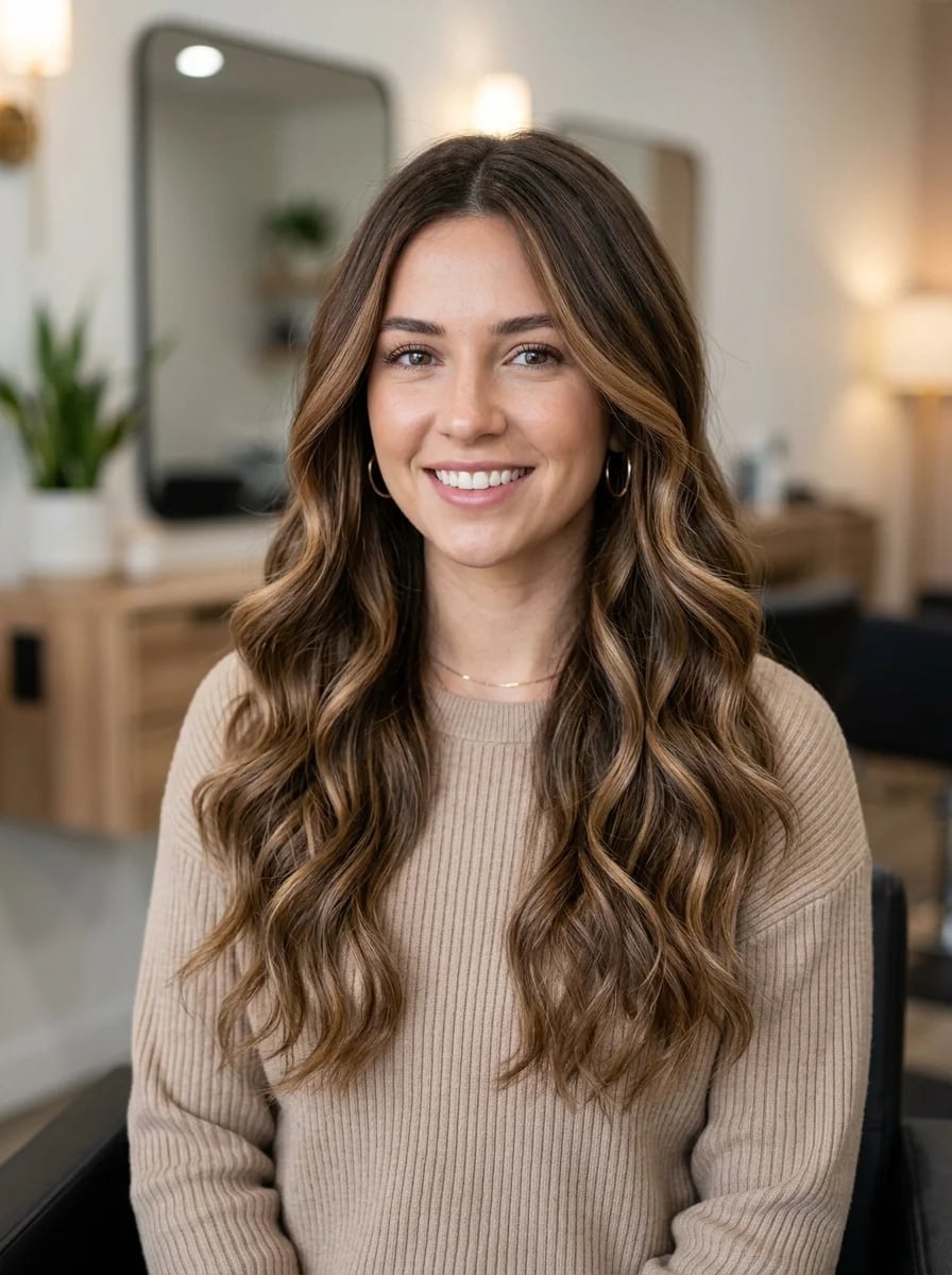 Collarbone Length With Face-Framing Layers — Caramel Brown Hair