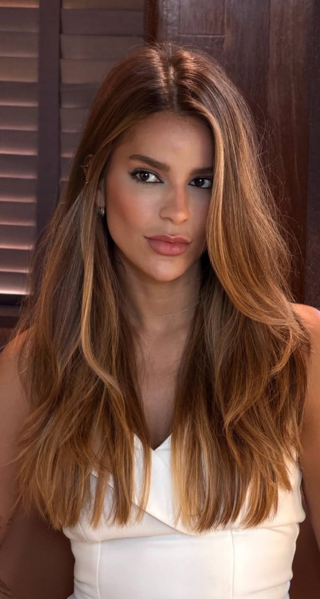 Warm Chestnut Brown With Caramel Balayage — Caramel Brown Hair