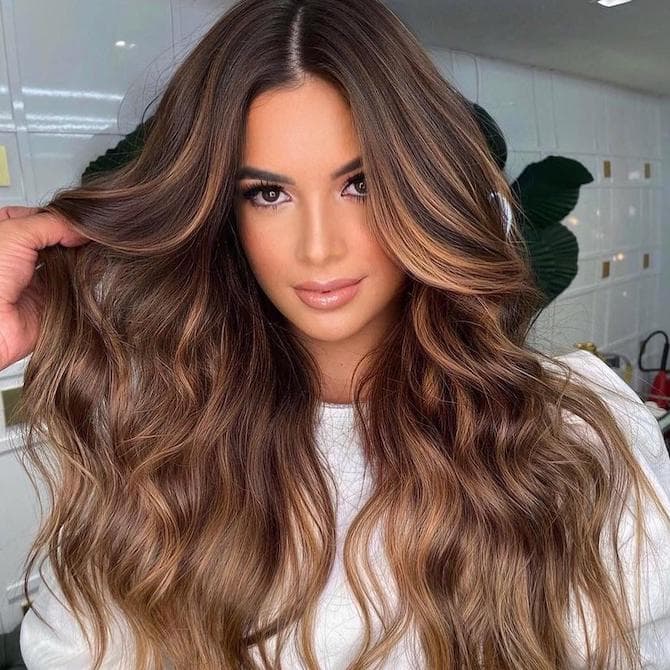 Collarbone Length Brown With Caramel Highlights — Caramel Brown Hair